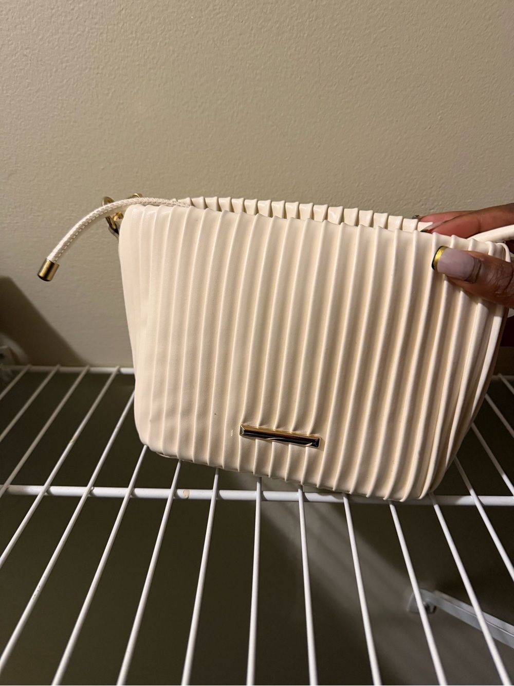 Pleated Cream Purse with Gold Accent